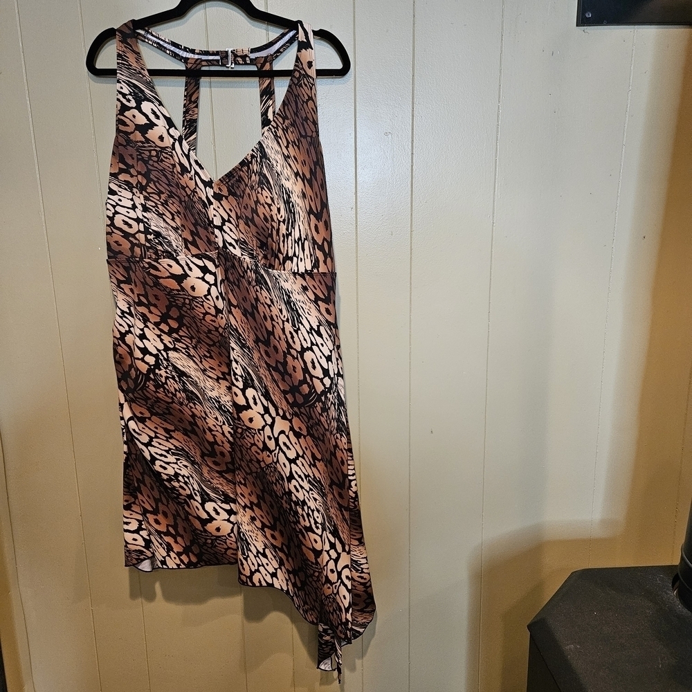 Swimsuits For All Asymmetrical Swim Dress, Size 28, Tan, Brown and Black, Beach
